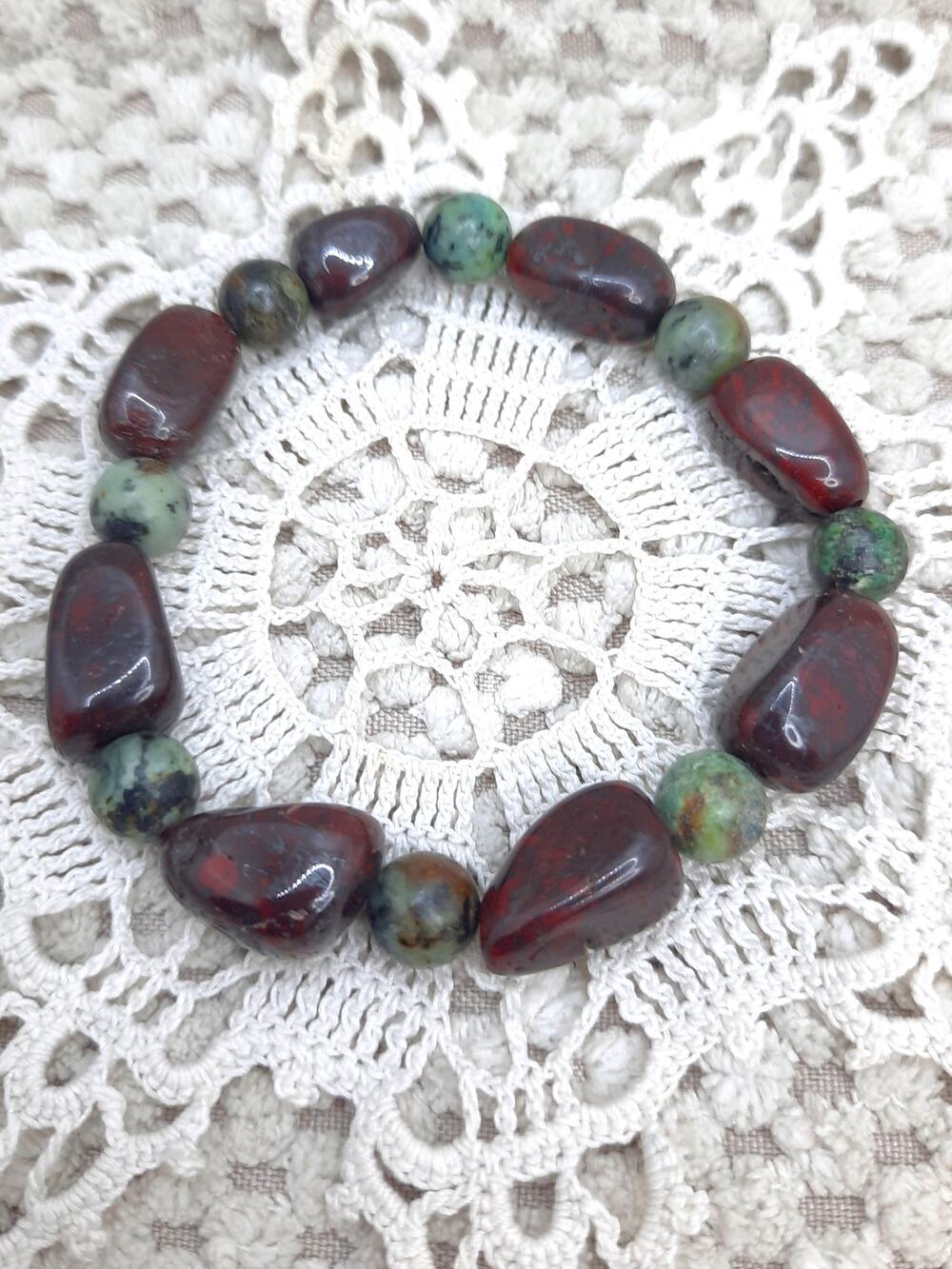 Artisan Dragon Blood Jasper Bracelet Tumbled Stone Beaded Nugget Stretch Unisex